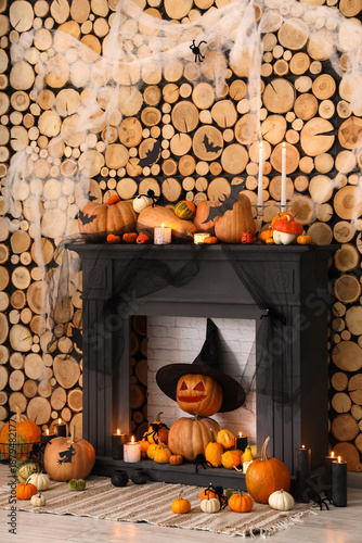 Fireplace with Halloween pu...