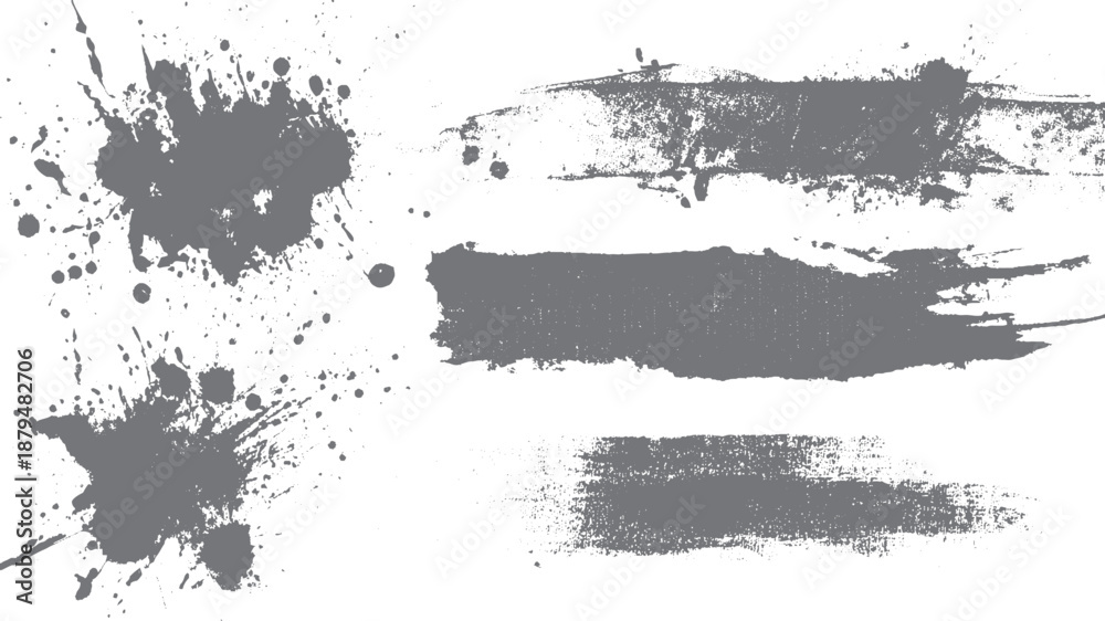 Fototapeta premium Glitch distorted grunge overlay elements for posters flyers and social media design. Abstract grunge ink splatter and paint stroke set isolated on white background. 