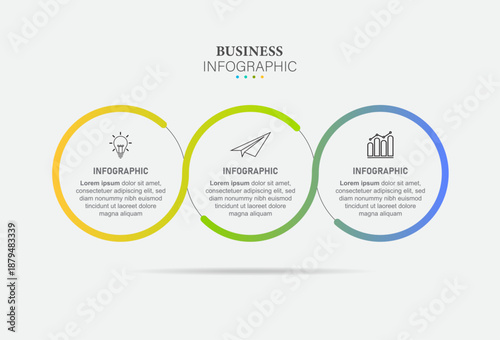 Vector infographic design UI template colorful gradient 3 number labels and icons
