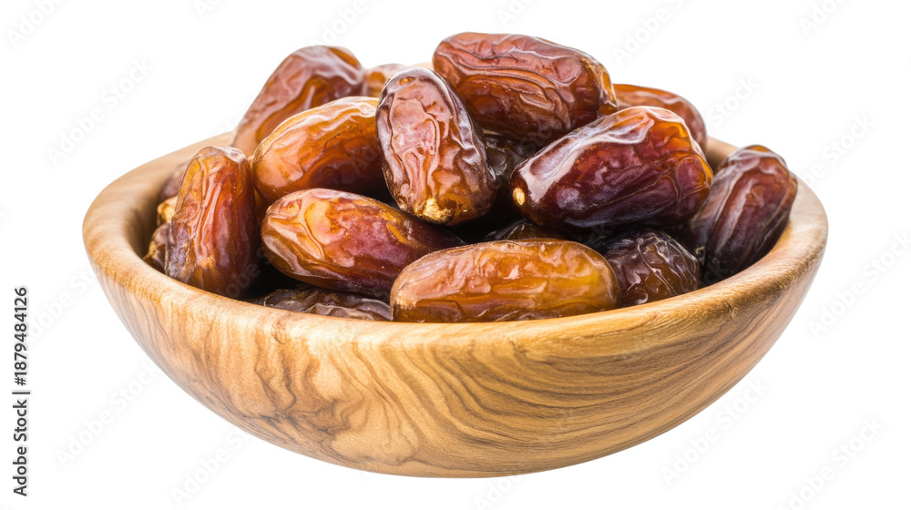 Obraz premium Bowl full of fresh dates close up shot isolated on transparent background