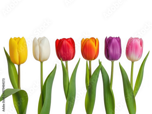 Colorful tulips isolated on transparent background