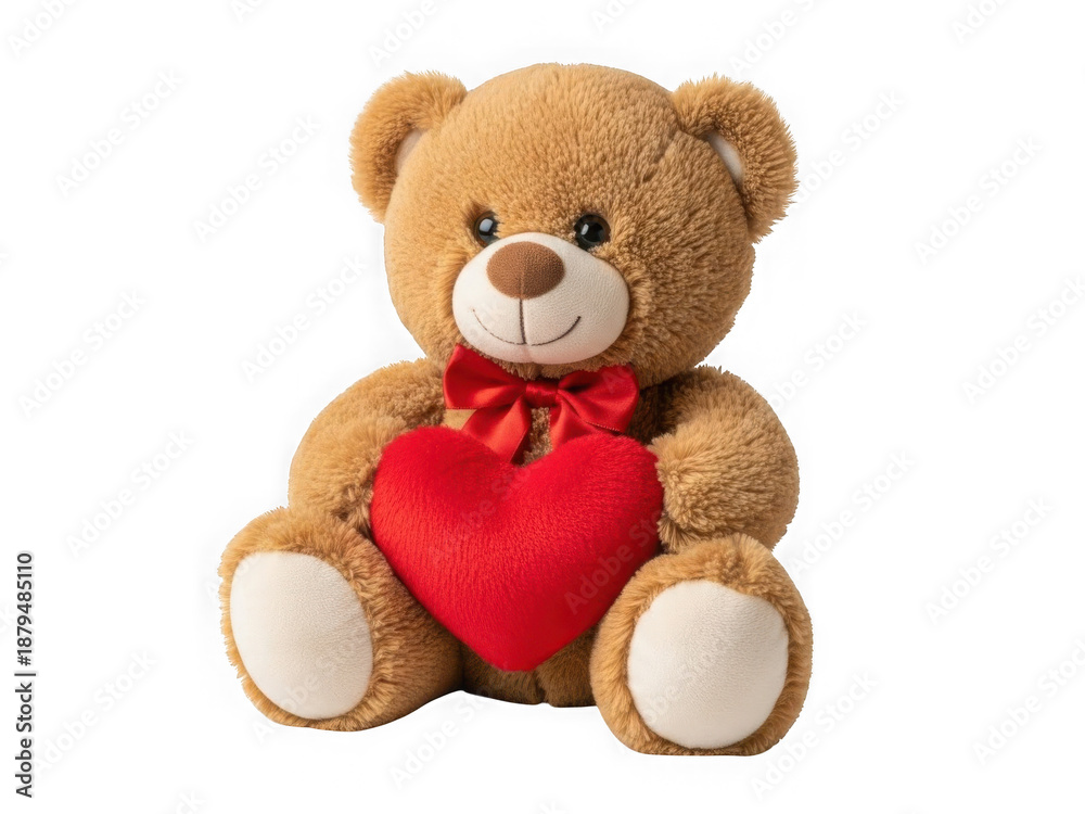 Fototapeta premium Teddy bear holding heart, isolated on transparent background