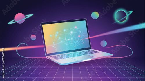 Laptop with a network connection in a space computer