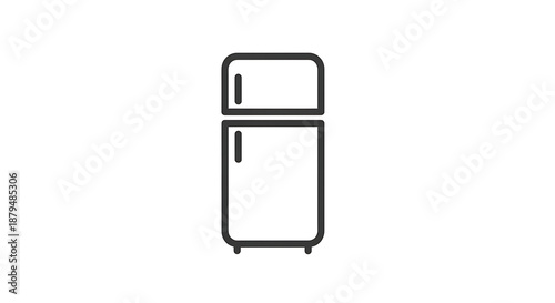 Simple black line drawing of a compact refrigerator with freezer on top minimalist design kitchen appliance icon