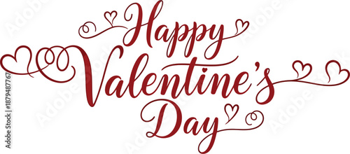 Elegant cursive calligraphy script proudly announces happy valentine's day greeting decorated with delicate hearts and flourishes