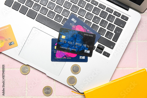 Laptop with credit cards an...