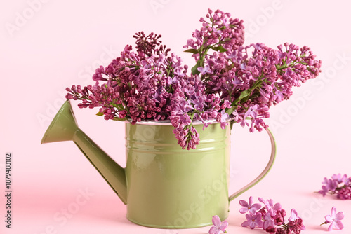 Watering can with lilac twi...