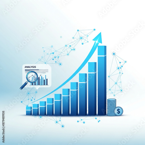 Minimalist blue rising bar chart vector isolated on white