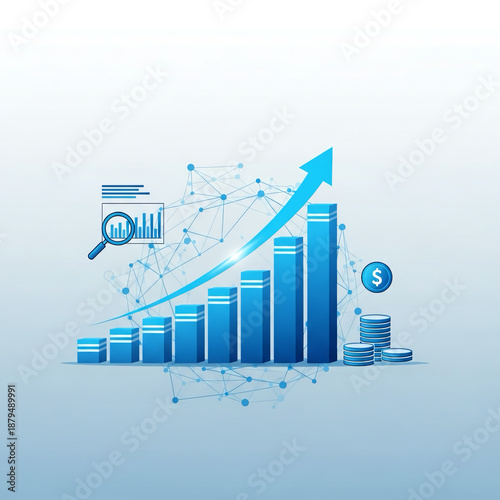 Minimalist blue rising bar chart vector isolated on white