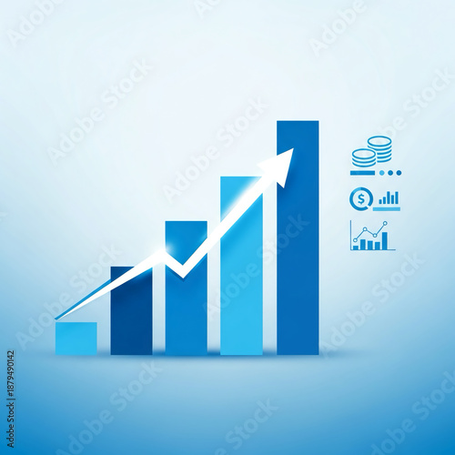 Minimalist blue rising bar chart vector isolated on white