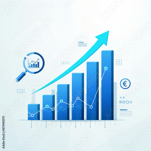 Minimalist blue rising bar chart vector isolated on white