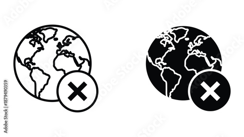 Global denial icon set with cross symbol