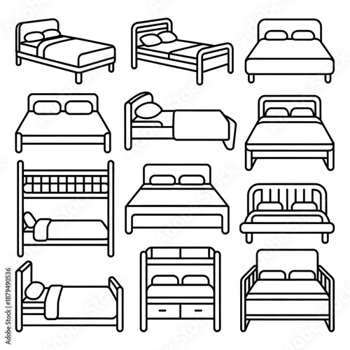 furniture icons bed set coloring page