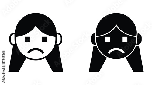 Unhappy female faces with sad expressions