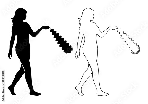 Holi Woman silhouette holding feather duster cleaning