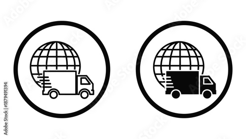 Global delivery service icons representing worldwide shipping