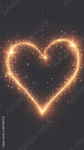 "Sparkler Heart Silhouette – Glowing Golden Light Trail on Dark Grid Background for Love & Celebration"