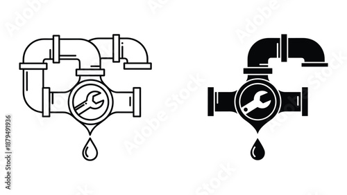 Leaky faucet icon with wrench symbol