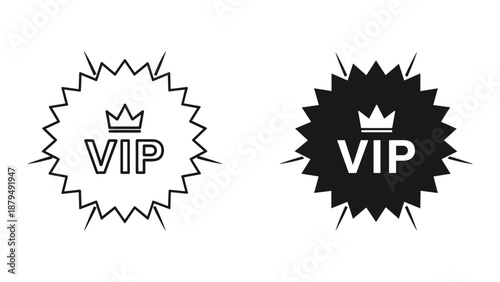 Vip badge icon set with crown symbol
