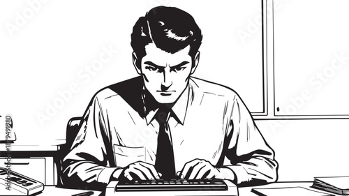 Concentrated Man Typing at Desk