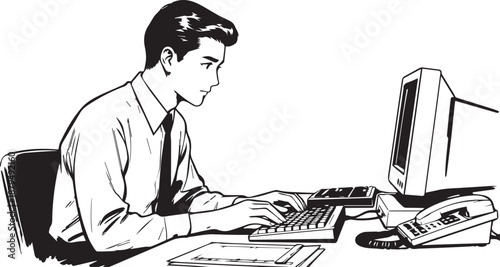 Man Working On Computer At Desk