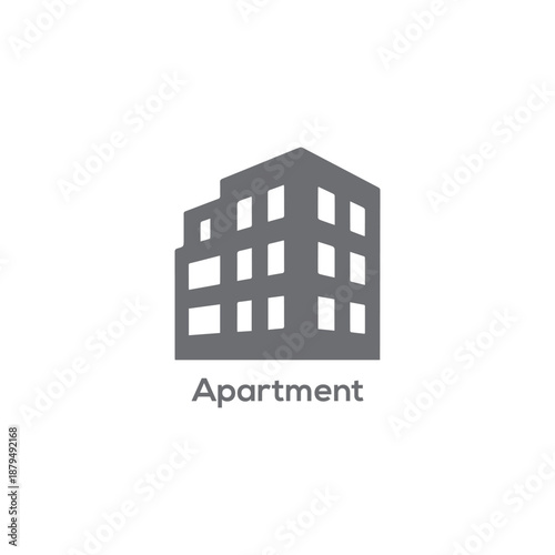 Grey minimalist apartment building vector icon for real estate property rental agency housing complex and modern urban residential design
