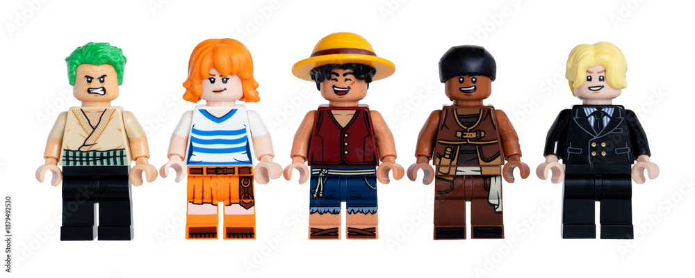 Fototapeta premium Dortmund - Deutschland 14. Januar 2026 Lego Minifiguren Strohhutbande - Studio Aufnahme