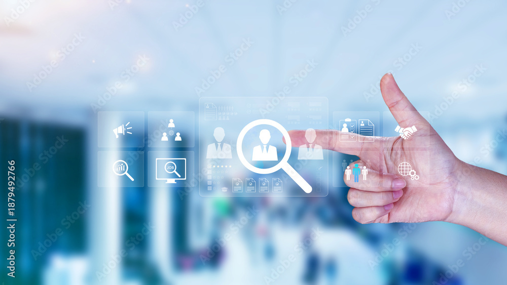 Fototapeta premium Job search concept. HR or Hiring Human Resources, unemployment finding job search for resume register job interview, find your career. headhunting and recruitment process. not ai