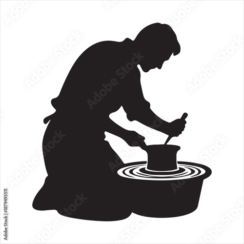 potter at wheel vector silhouette clip art icon design illustration