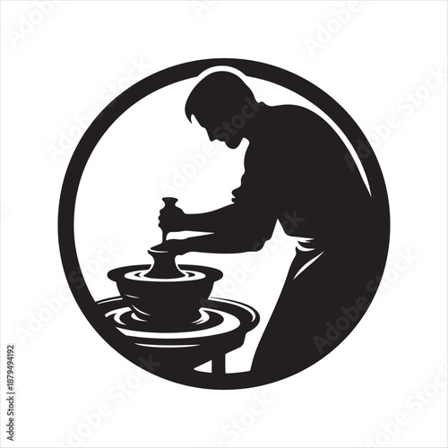 potter at wheel vector silhouette clip art icon design illustration