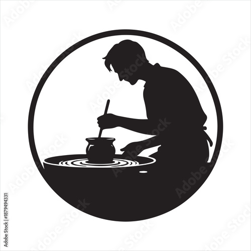 potter at wheel vector silhouette clip art icon design illustration