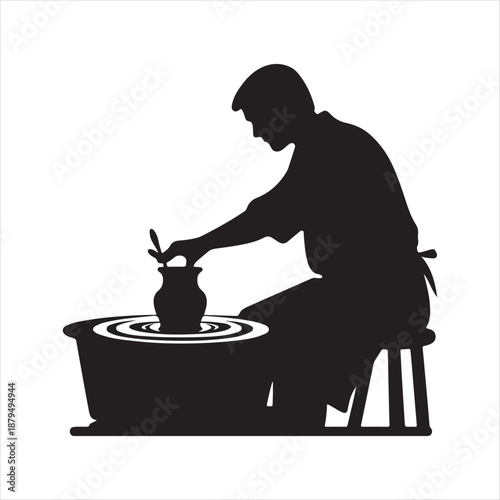 potter at wheel vector silhouette clip art icon design illustration