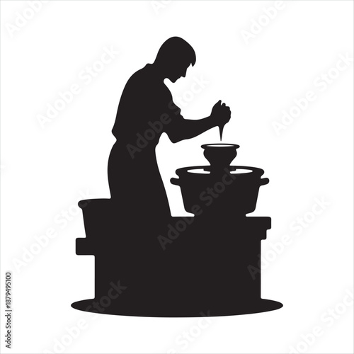 potter at wheel vector silhouette clip art icon design illustration