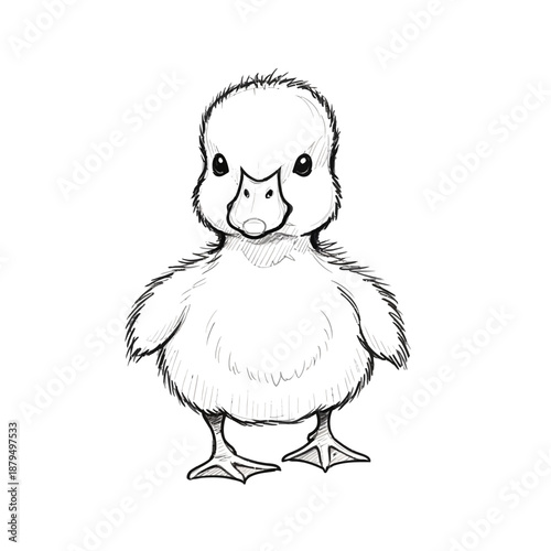 Cute duckling sketch, hand-drawn, isolated on white background