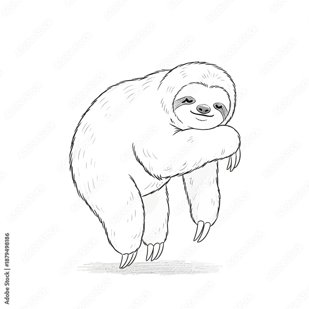 Obraz premium Smiling sloth illustration in a relaxed pose