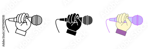 hand holding microphone icon set simple, vector illustration on white background