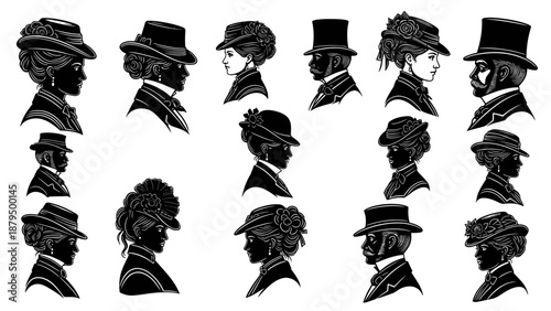 Victorian Era Silhouettes: Elegant Hats and Fashionable Attire for Men and Women