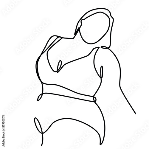 Beautiful Chubby Girl in Underwear one line drawing. Beautiful Chubby Girl in Underwear single line illustration. Beautiful Chubby Girl in Underwear minimalist line art.