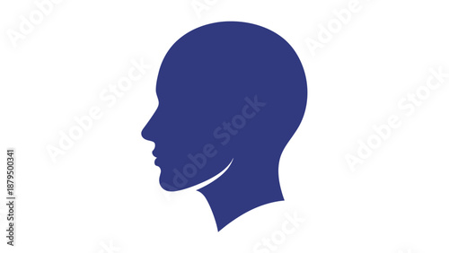 Blue Silhouette of a Human Head Profile on a White Background, Minimalist Design