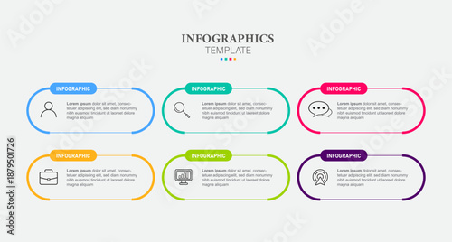 Vector Infographic long circle label, infographic with number 6 options processes