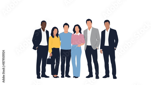 Diverse Group of Professionals in Business Attire Standing Together Against White Background