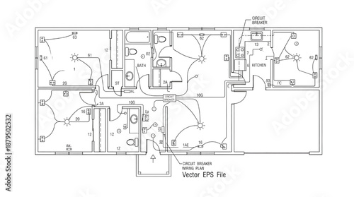 Detailed electrical floor plan with circuit breaker locations