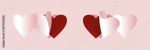 Valentines Day vector illustration with pink red true love open heart shapes flying towards the heart of his loves on pastel pink background