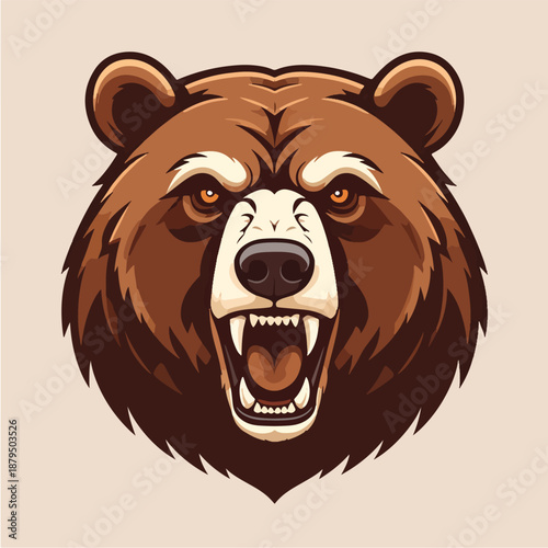 Fierce Brown Bear Roaring Illustration
