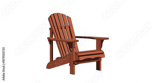 Classic wooden Adirondack chair for outdoor patio, garden, or beach relaxation, isolated on a clean white background.