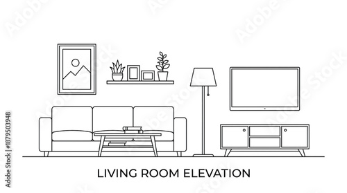 Modern living room interior design with sofa and TV