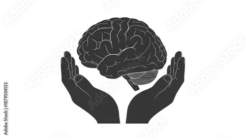 Hands cradling a human brain illustration showcasing mental care and cognitive support from a caring perspective