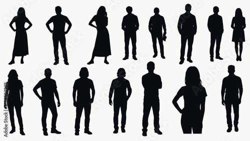 Collection of Diverse Silhouettes of Men and Women in Various Poses