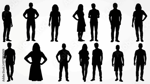 Collection of Diverse Silhouettes of People Standing in Various Poses, Business People