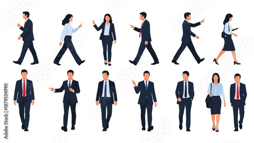 Diverse Business People Walking and Pointing, Professional Teamwork and Communication Concepts